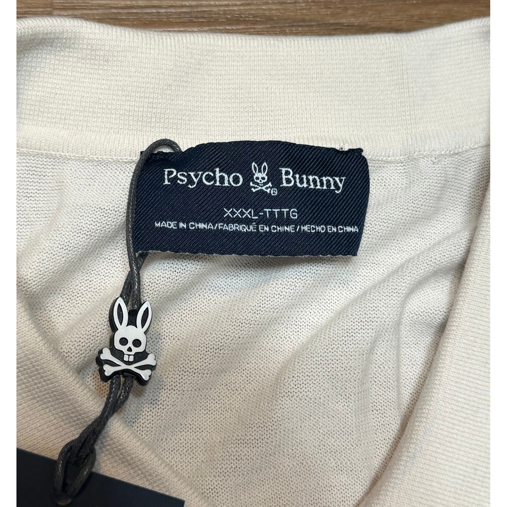 Psycho Bunny Longford Fine Knit SS Polo Natural Linen Cotton Beige Sz 3XL - Picture 8 of 12
